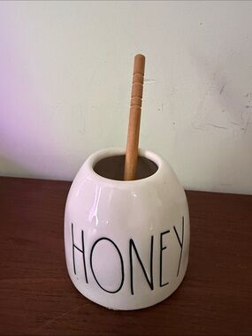 Rae Dunn Honey Pot Dish Jar with Dipper Artisan Collection by Magenta Ray Dunn